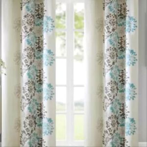 Two panels Madison Park Grommet Curtains (84") Blue and Taupe